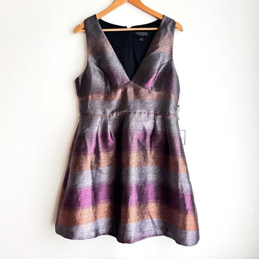 Laundry Metallic Colourful Striped Party Dress 14 NWT